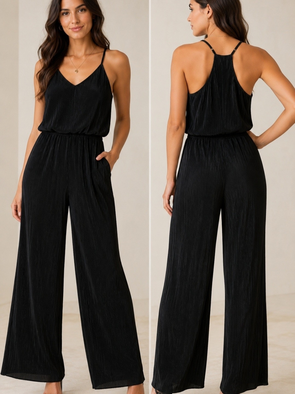 Honey & Lace pleated fabric wide-leg jumpsuit